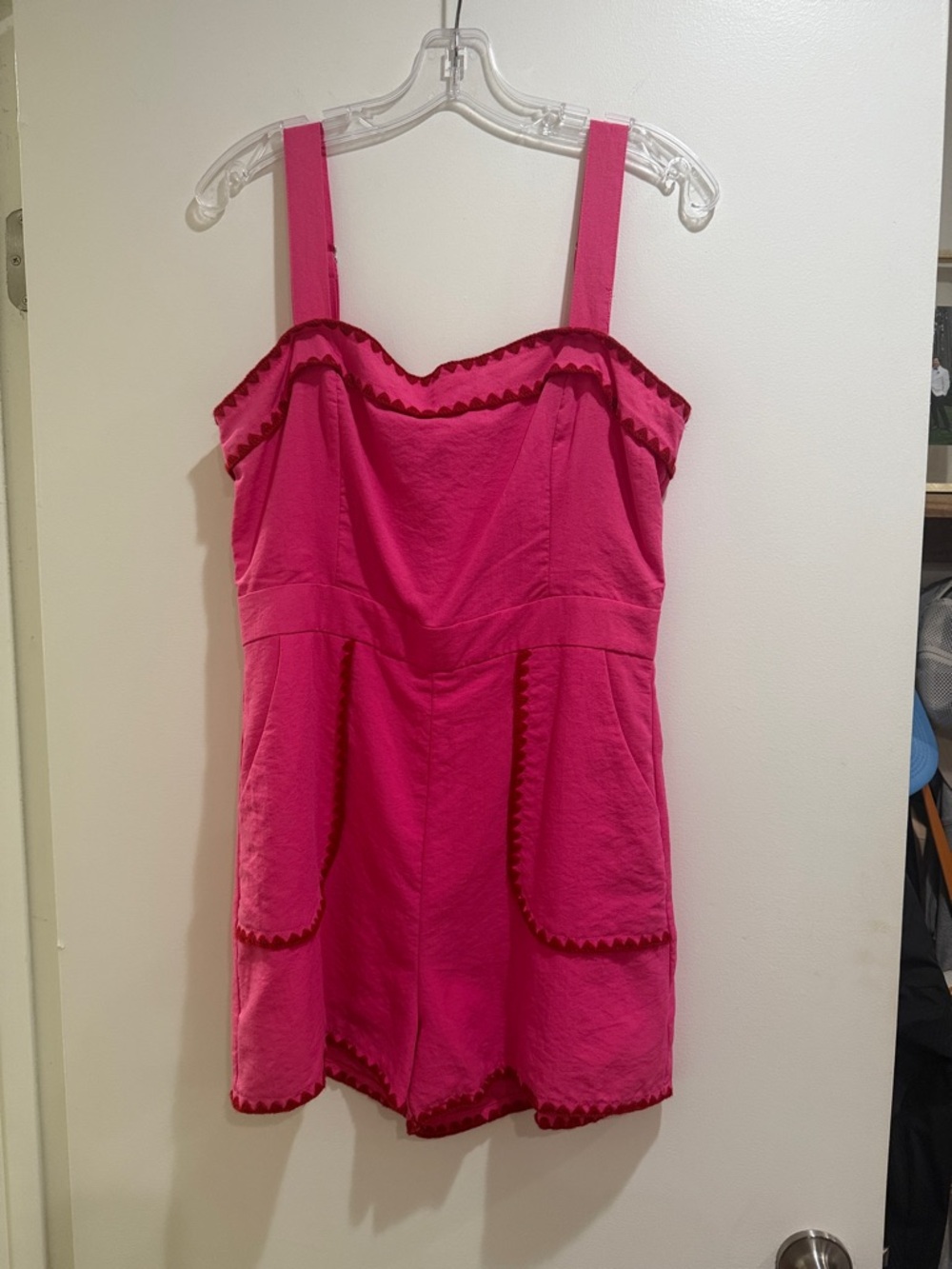 entro Hot Pink Romper with Red Trim
